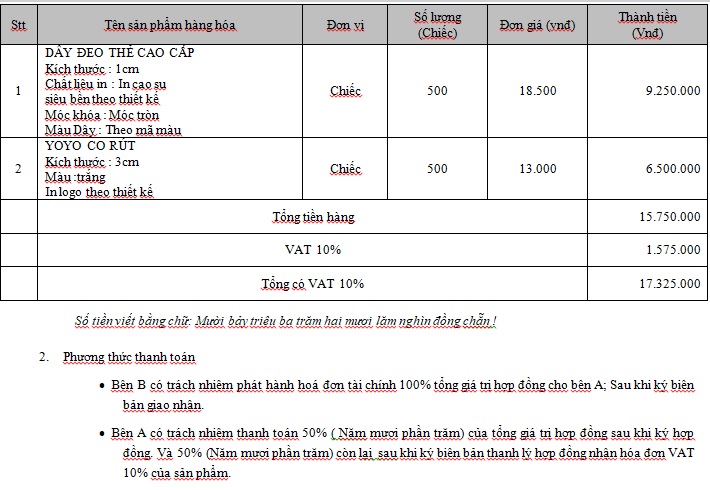 Mẫu hợp đồng in dây đeo thẻ